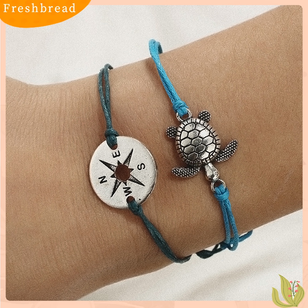 Terlaris 2Pcs/Set Turtle Hollow Compass Charm Anklet Women Summer Beach Ankle Bracelet