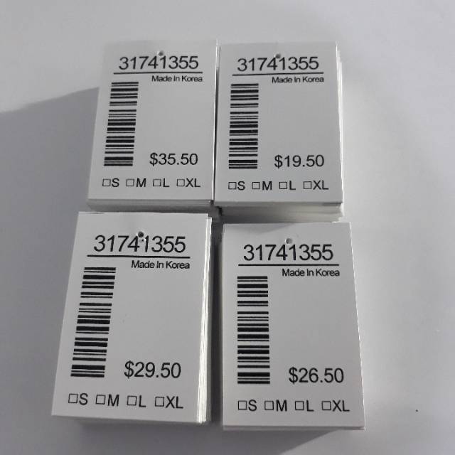 

Hangtag barcode harga campur random ,bonus tali, label harga price tag dolar dollar import hangtag baju barcode murah ukuran 4x6 ready stok