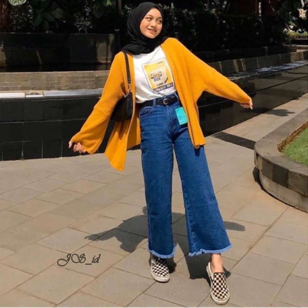 Celana Panjang Wanita Kulot Jeans Highwaist Tebal Kekinian