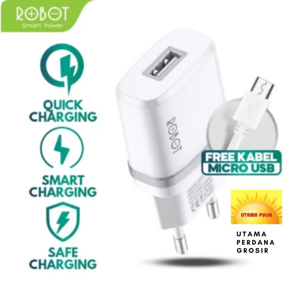 Charger Robot RT-K7 5V1A With Micro USB Cable 1M - Robot Charger RT K7 original garansi 1year