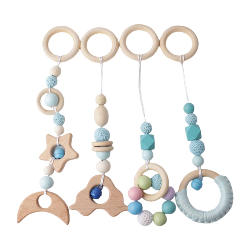 Mary 4pcs / Set Mainan Rattle Teether Ring Kayu Untuk Bayi Newborn