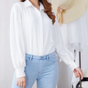 WANITA FASHION CLARISA BUTTON TOP BAJU ATASAN KEMEJA WANITA BLOUSE-white