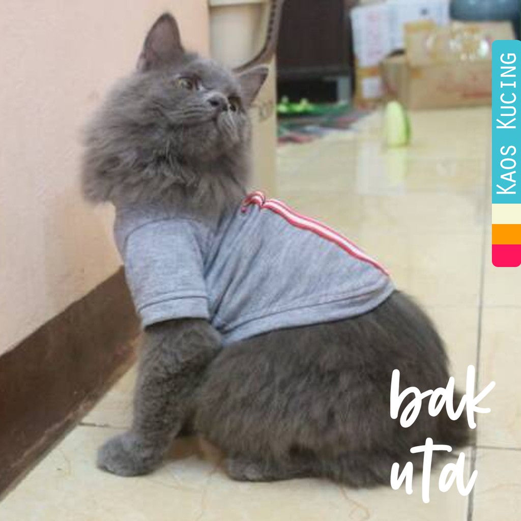 Kaos list merah putih dasar abu-abu untuk kucing dan anjing size S M L XL