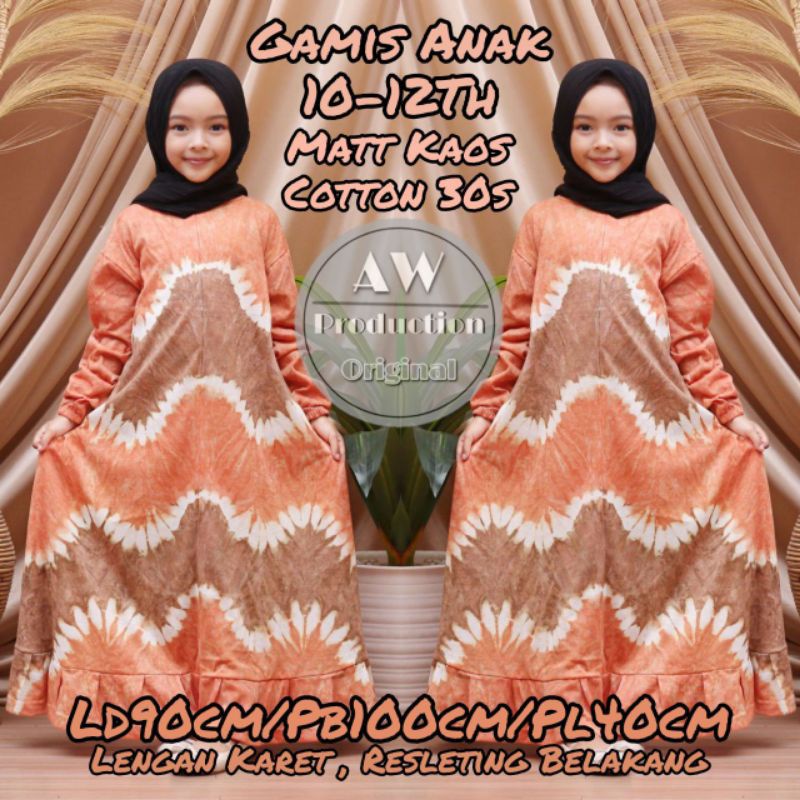 Daster Anak Perempuan Lengan Panjang  7 - 12 Tahun Matt Kaos Adem Tiedye Pelangi Kekinian Resleting Belakang Klok Rempel Termurah