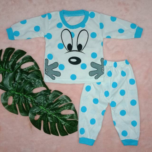 Ss#159 Setelan Baju Panjang Bayi size 3-12 / Baju Piyama Bayi Motif Mata / Baju Tidur Bayi