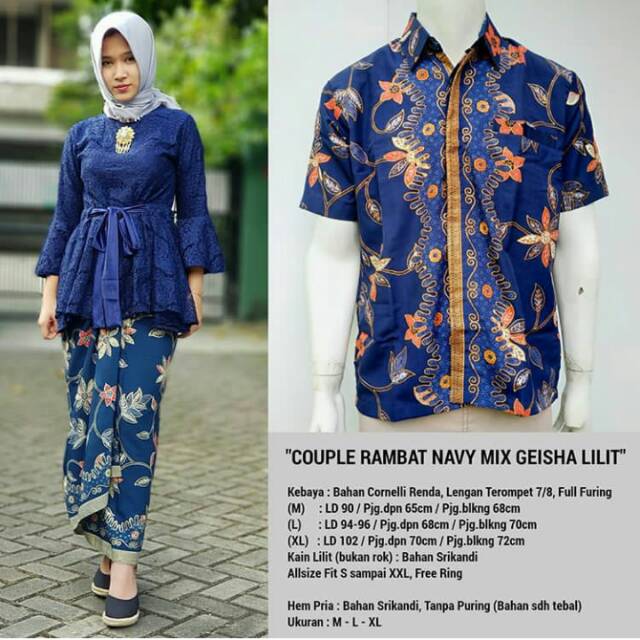 Kebaya modern/kebaya brukat navy/kebaya brokat navy/kain lilit/kemeja/couple/set geisha