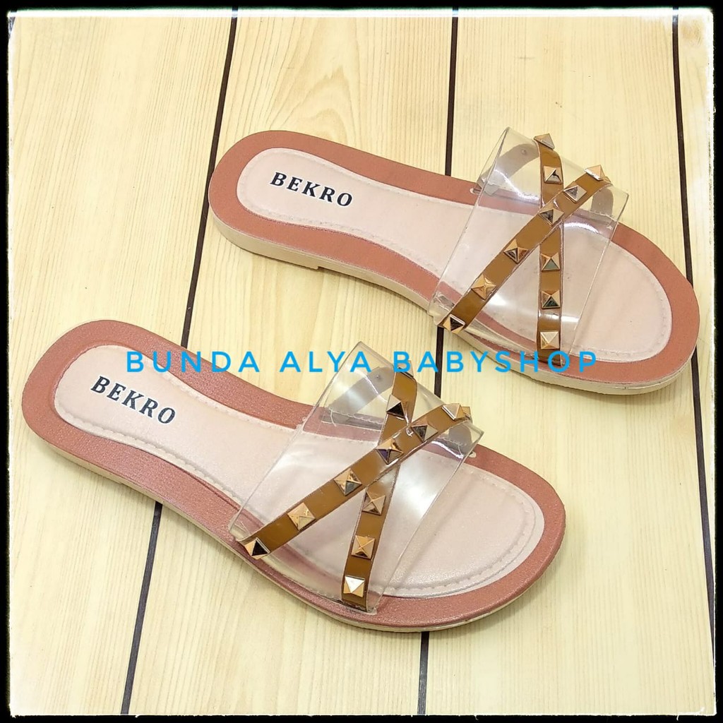 Sendal Wanita Slop Flat Size 36 - 40 COKLAT - Sendal Selop Transparan Sandal Flat Wanita OpenToe SALE