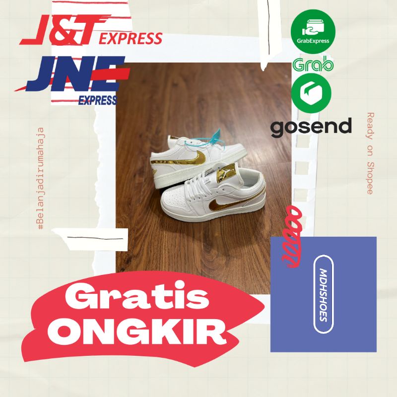 NIKE AIR JORDAN 1 LOW WHITE GOLD (GRATIS BOX)