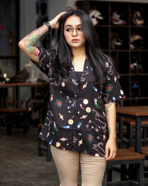 Kemeja Motif UNISEX Pantai KemejaKasual PRIA/WANITA Lengan Pendek Katun Premium