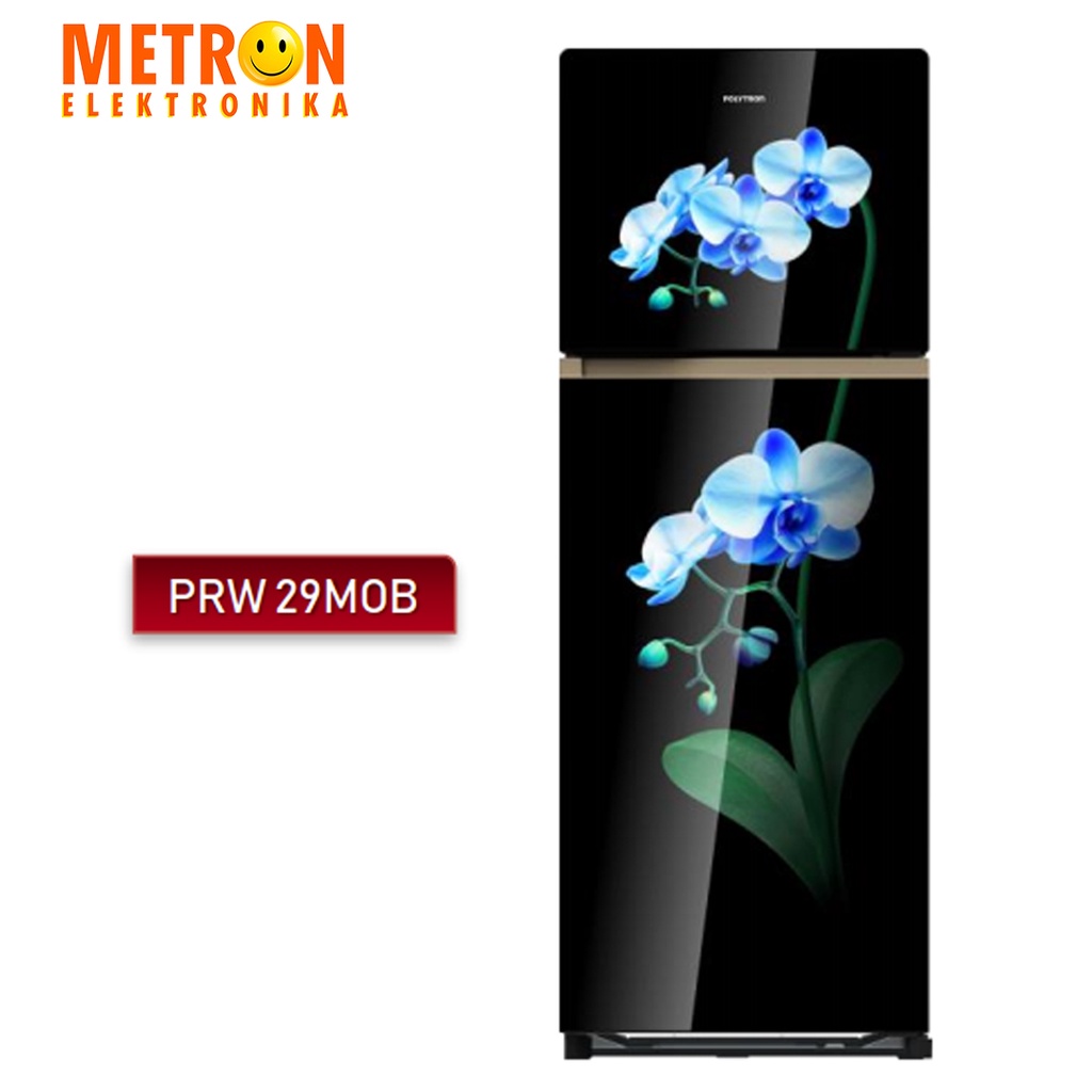 POLYTRON PRW 29 MOB KULKAS 2 PINTU 260 LT BLACK BLUE ORCHID GLASS DOOR / PRW29MOB