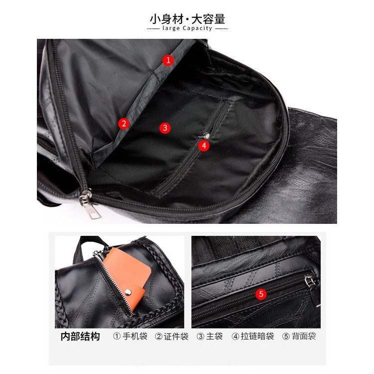 TB-20 tas ransel backpack pu leather kulit hitam import korea jepang