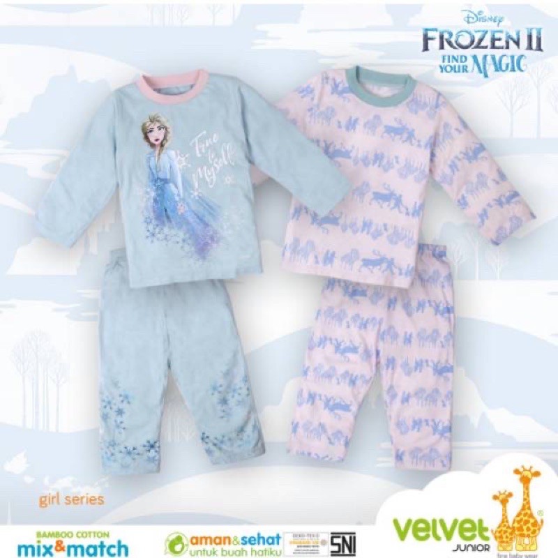 Piyama Stelan MIx And Match Katun Bambu Velvet Junior seri FROZEN size 2-8th