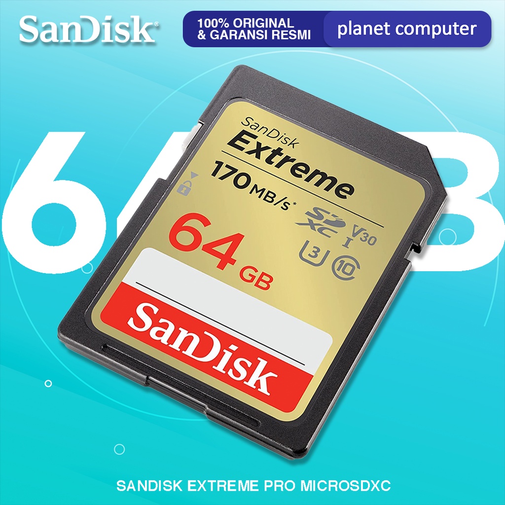 Sandisk Extreme SD Card 64GB Memory Card DSLR 4K UHD 170MB/s SDSDXV2