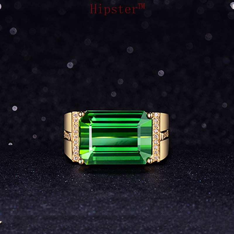 European and American New Cool Minimalism Inlaid Square Emerald Ring