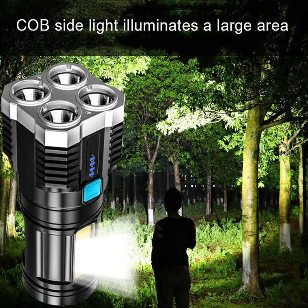 Lampu Senter 4-led Cob Genggam Portable Bahan ABS Anti Air Charge USB Untuk Outdoor / Camping / Hiking