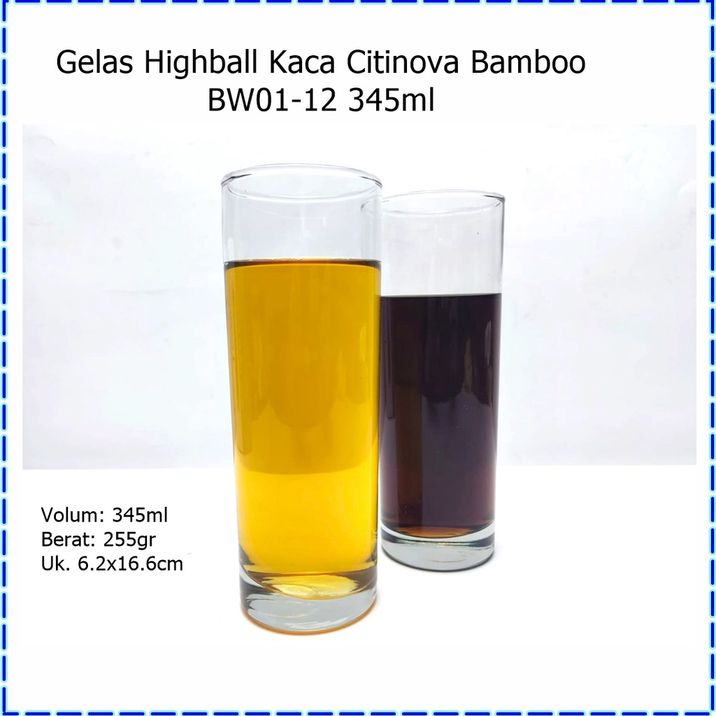 [1pcs] Gelas Highball Kaca/Gelas Jus Citinova Bamboo BW-02-12 345ml