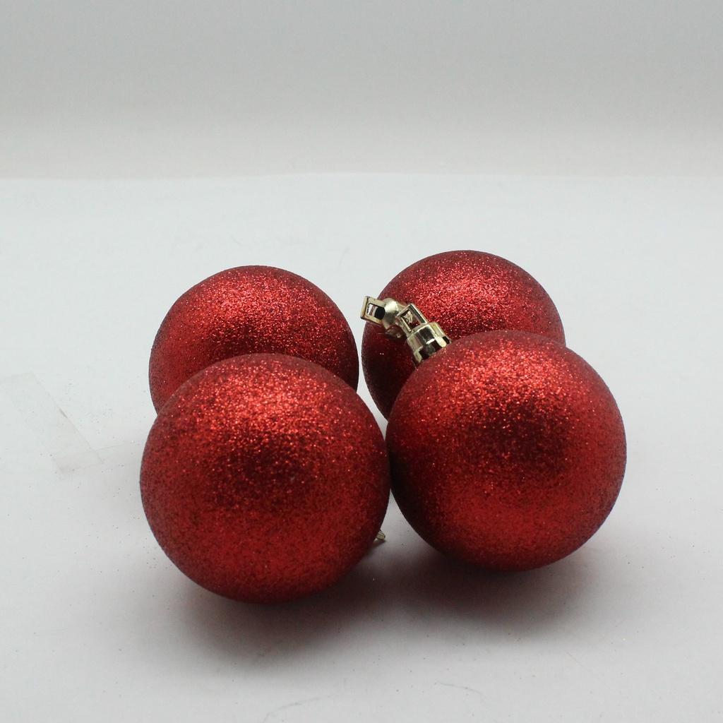 PARTY-4US Aksesoris/Hiasan Pohon Natal Glitter Balls 4pc 802239-Merah