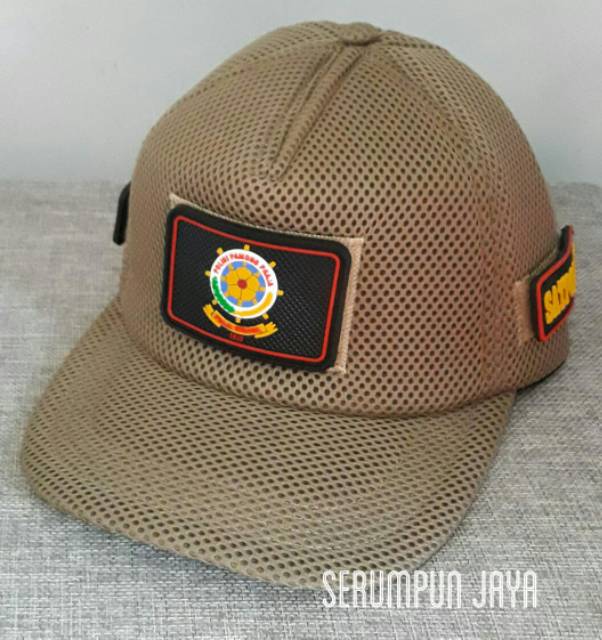 TOPI SATPOL PP - TOPI SATPOL PP 3 PATCH JARING DOUBLE MESH KREM