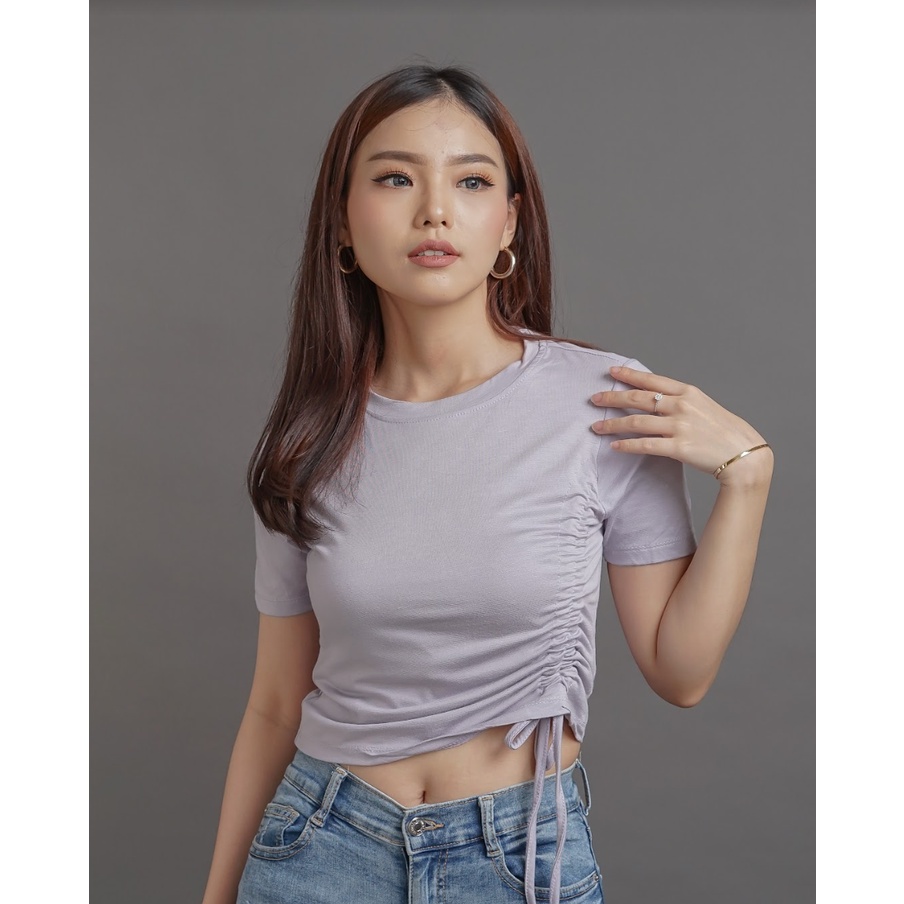 MODAVIE - EVELYN CROP TOP Korea Kaos Wanita Tali Serut Korean Crop Tee