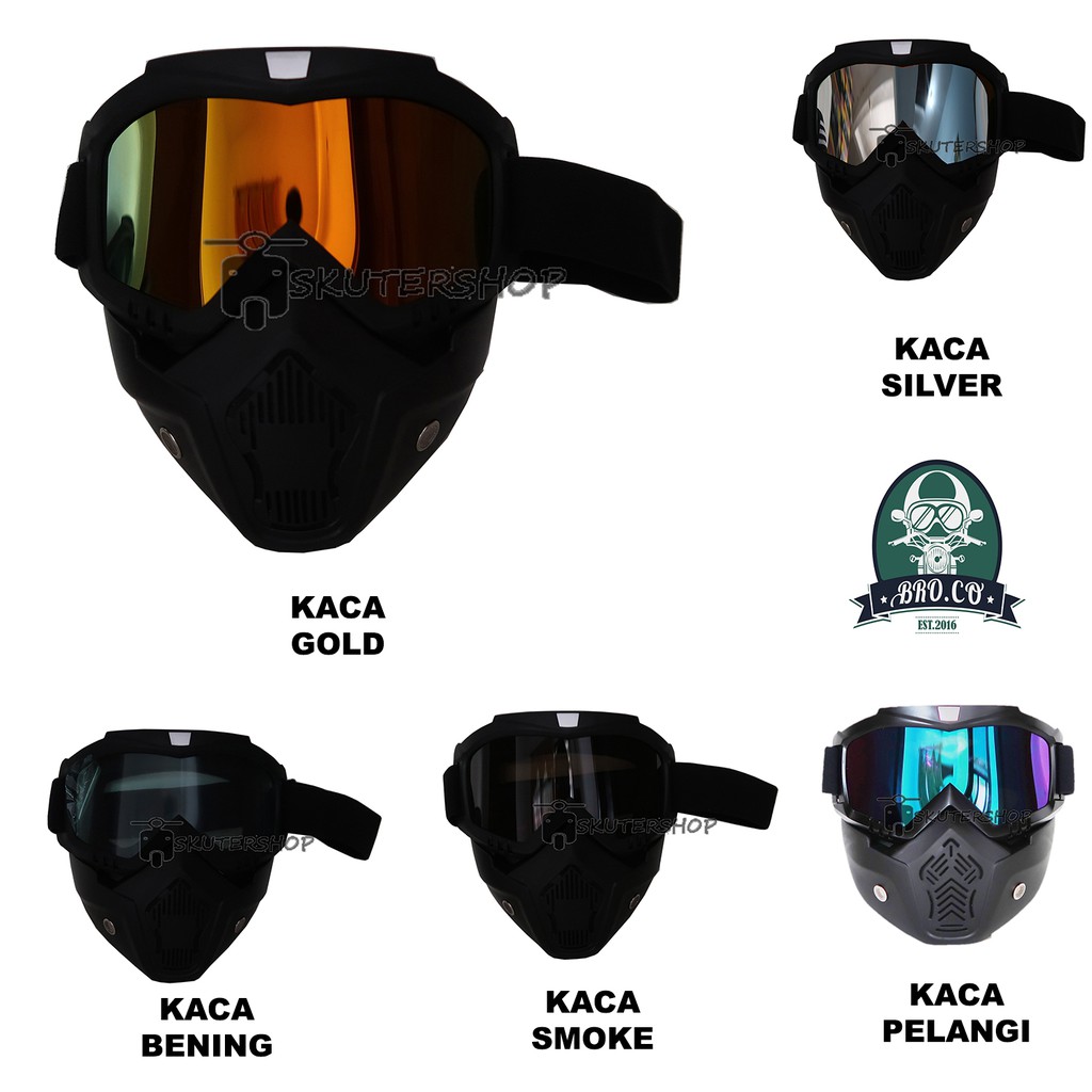 Brodotco Goggle Mask Kacamata Masker Helm Retro Half Face Retro Klasik Japstyle Shark Raw Tali Polos