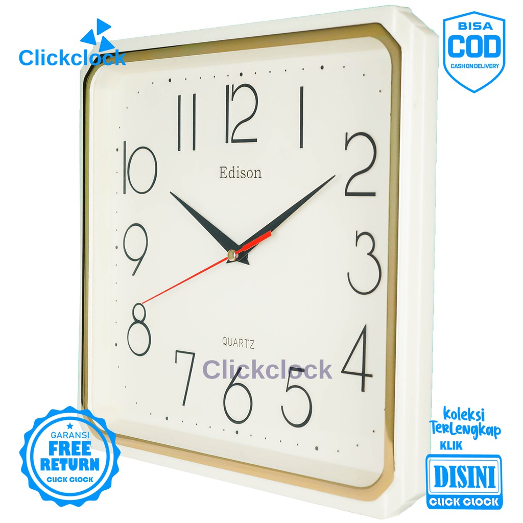 Jam Dinding Quartz Minimalis Putih Biru Ivory Hitam Edison EDW27T Besar Hiasan Kamar Unik