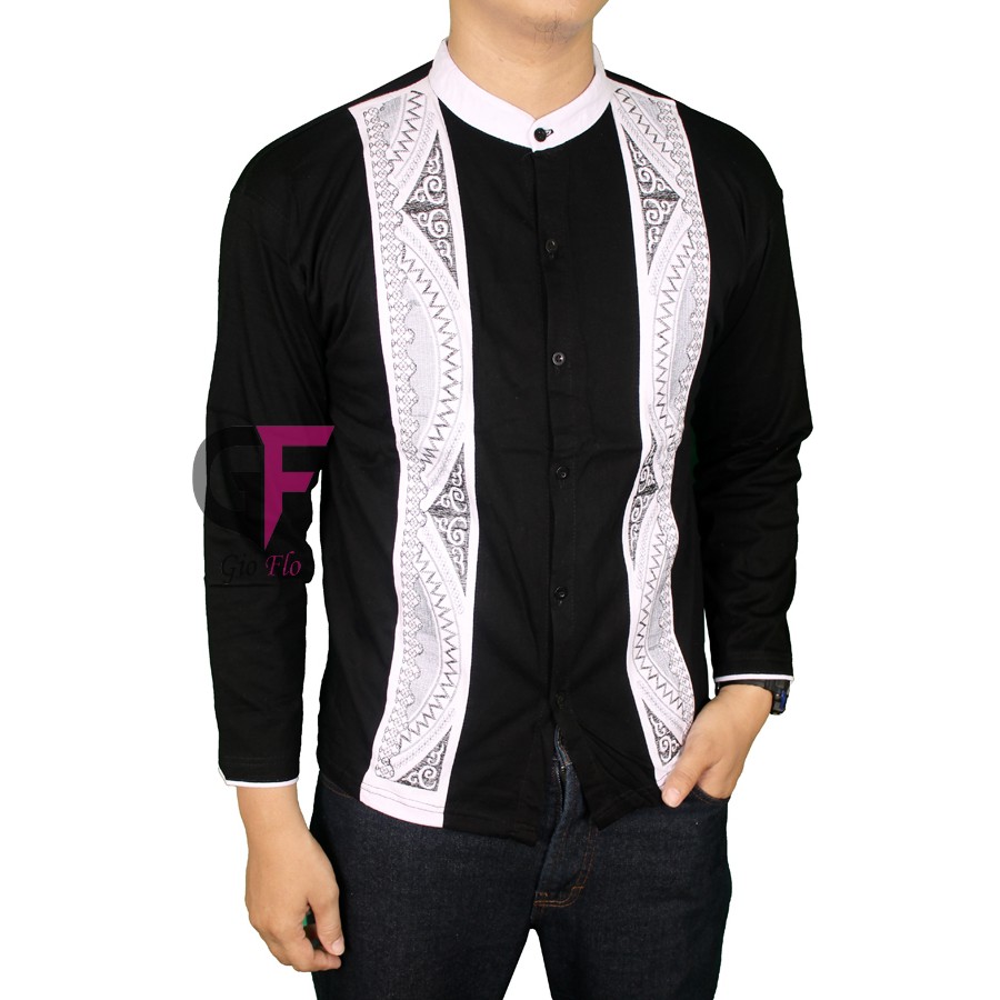 GIOFLO Pakaian Muslim Pria Baju Koko Kombinasi Hitam Putih Black / KKL 71