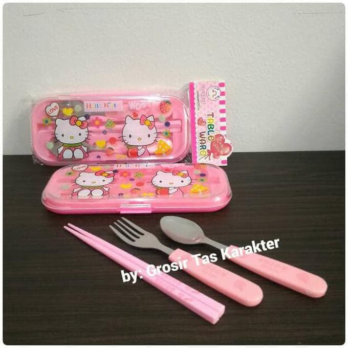 Sendok Set Garpu Sumpit Anak Karakter Hello Kitty Head Table Ware