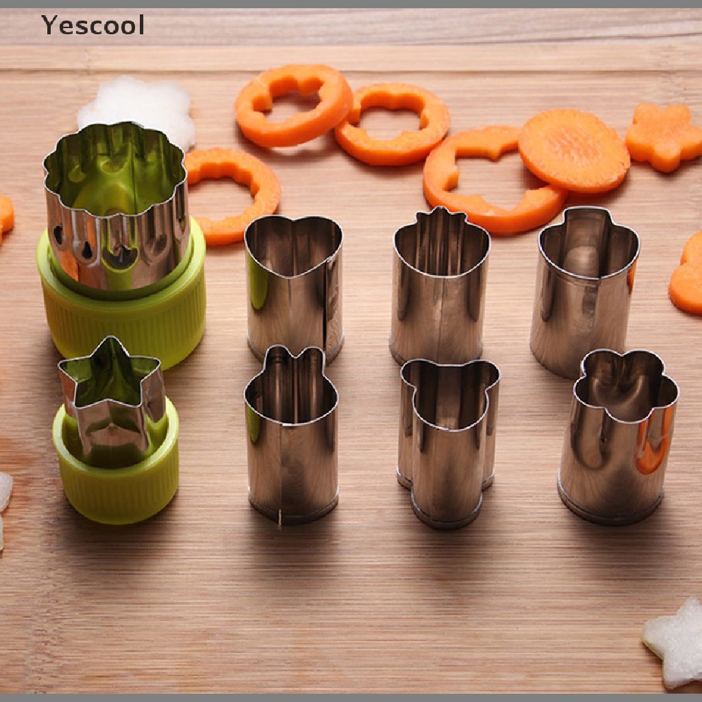 Yescool 8Pcs Cetakan Pemotong Buahsayurankue Bentuk Bunga Bahan Stainless Steel