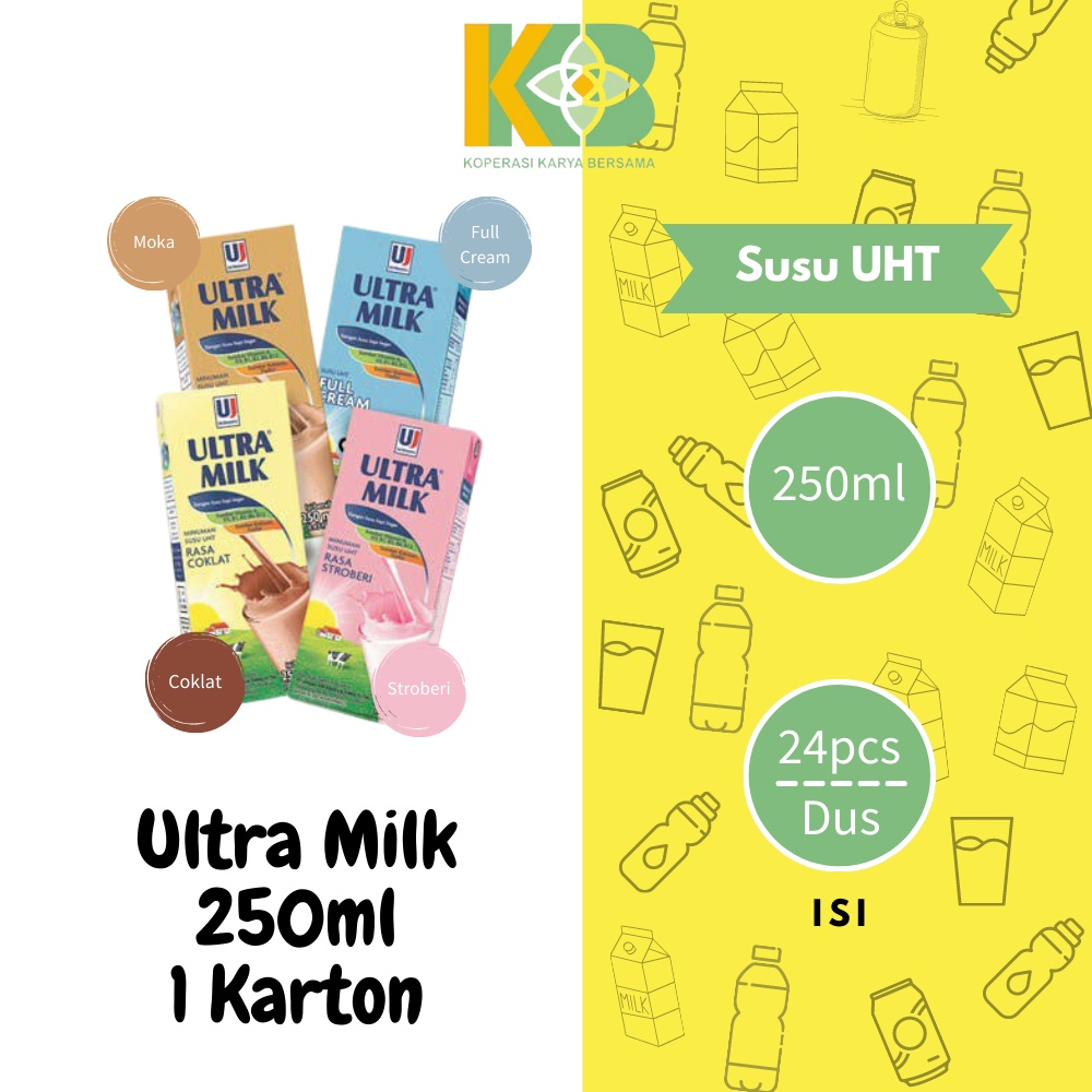 

Susu Ultra Milk Coklat / Full Cream / Stroberi 250ml Isi 24 Pcs