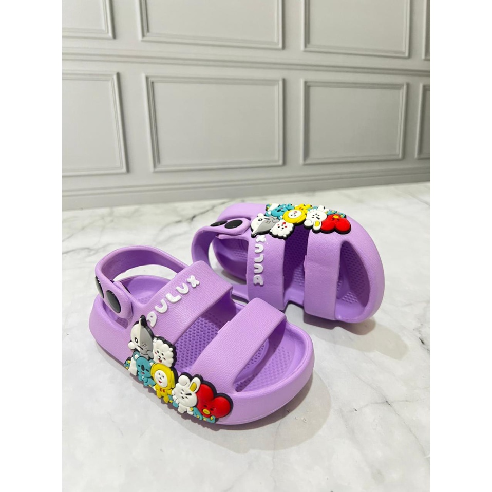 DX-391E Sandal Gunung Anak Perempuan / Sandal Selop Dua Tali Tali Belakang Motif BT21 Merek Dulux Size 20-25