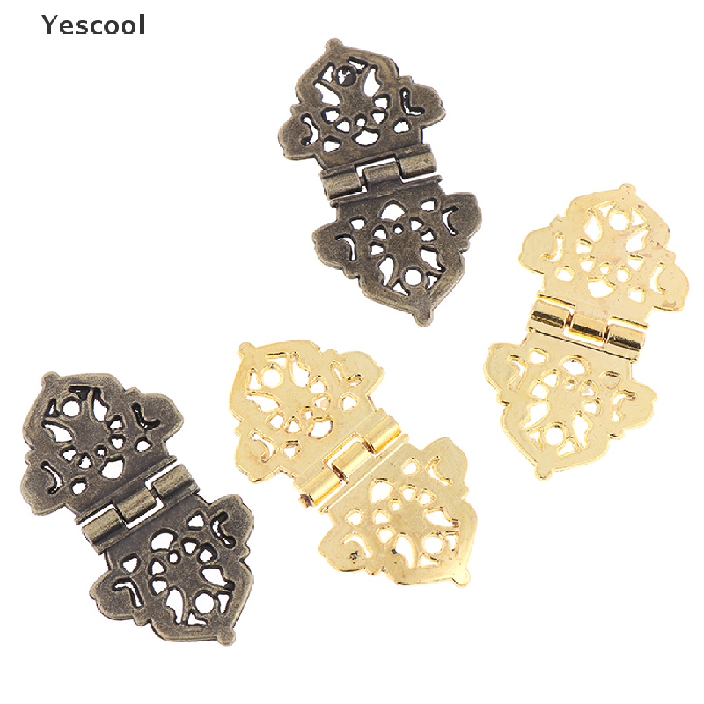 Yescool 2pcs Engsel Pintu Lemari Model Bunga Hollow Bahan Alloy Ukuran 24x54mm