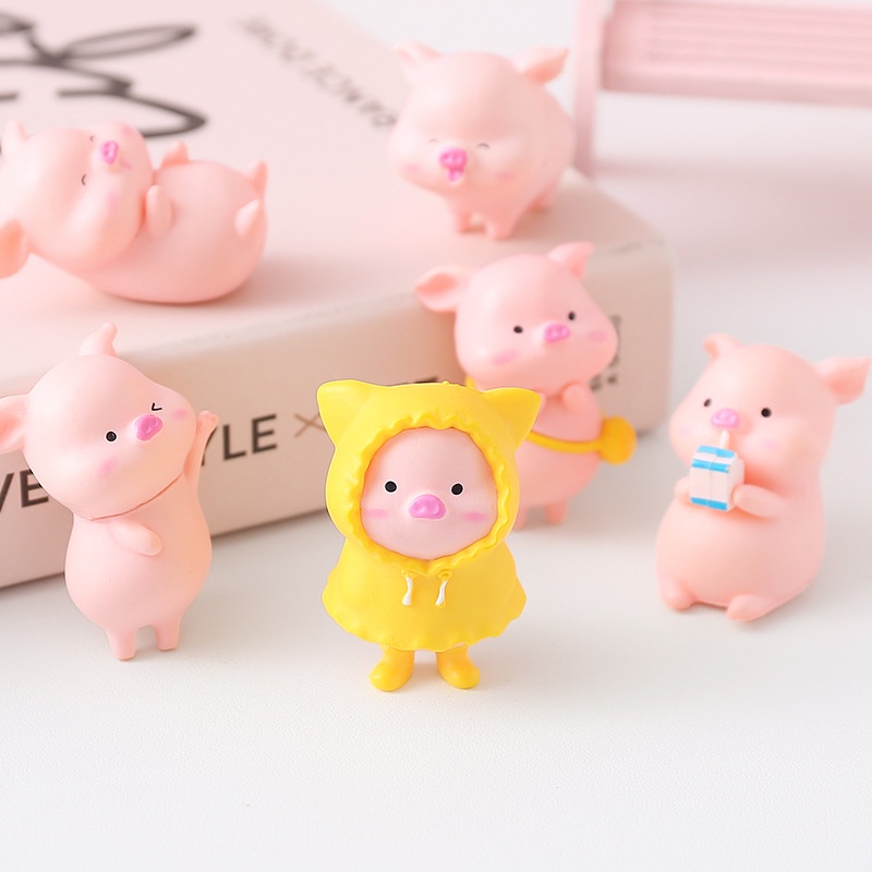 1pc Ornamen Boneka Babi Pink Kuning Mini Lucu Kreatif Untuk Dekorasi Rumah / Hadiah Ulang Tahun Anak