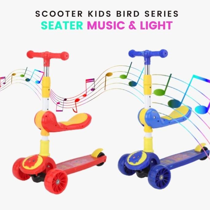 Skuter Anak Roda 3 Type Bird Musik Tempat duduk dan Lampu