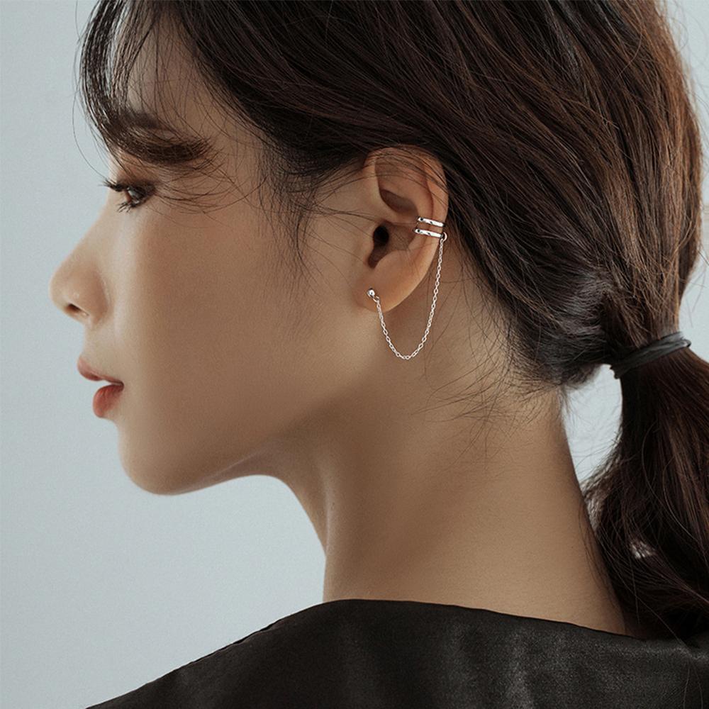 NEEDWAY Cross Earcuff Wanita Rantai Panjang Punk Asimetri Anting Rantai Rumbai