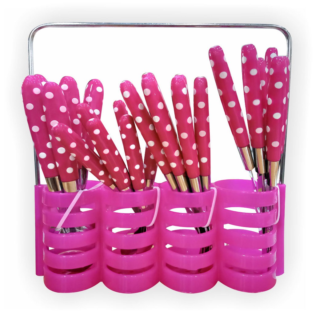 Sendok Makan Set Polkadot ( Isi 24 PCS ) Pink