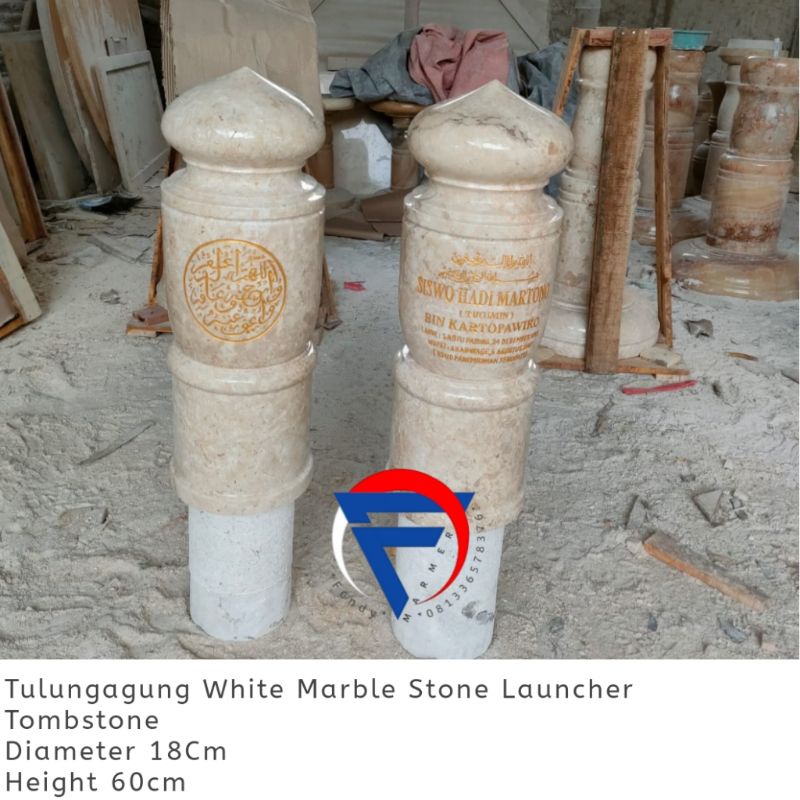 Sepasan nisan bulat solid bubut model menara kubah marmer putih tulungagung dan ongkir jawa timur