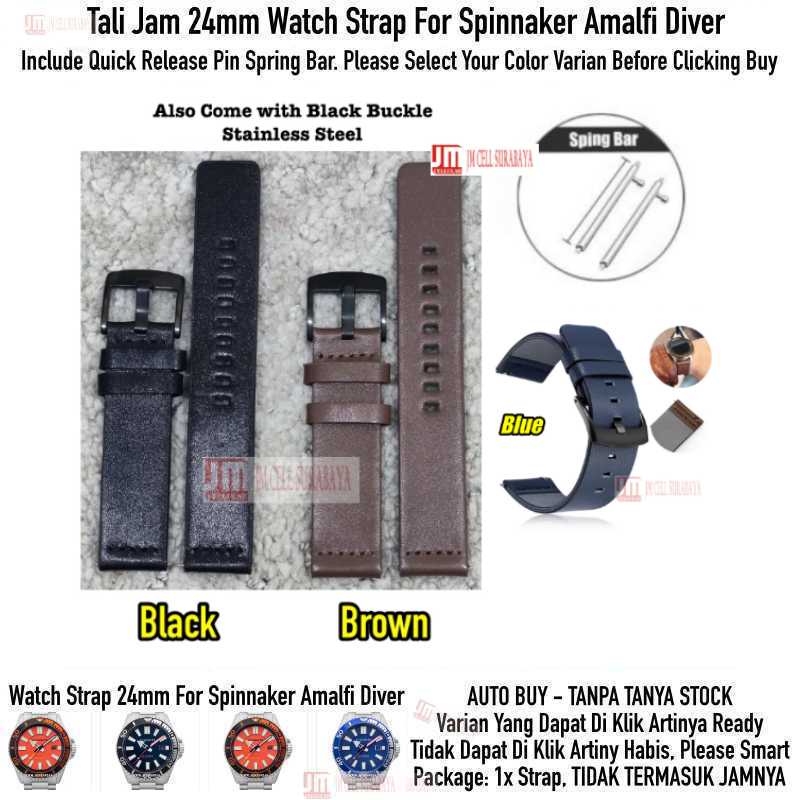 Watch Strap Spinnaker Amalfi Diver - Tali Jam 24mm Modern Leather Black Buckle