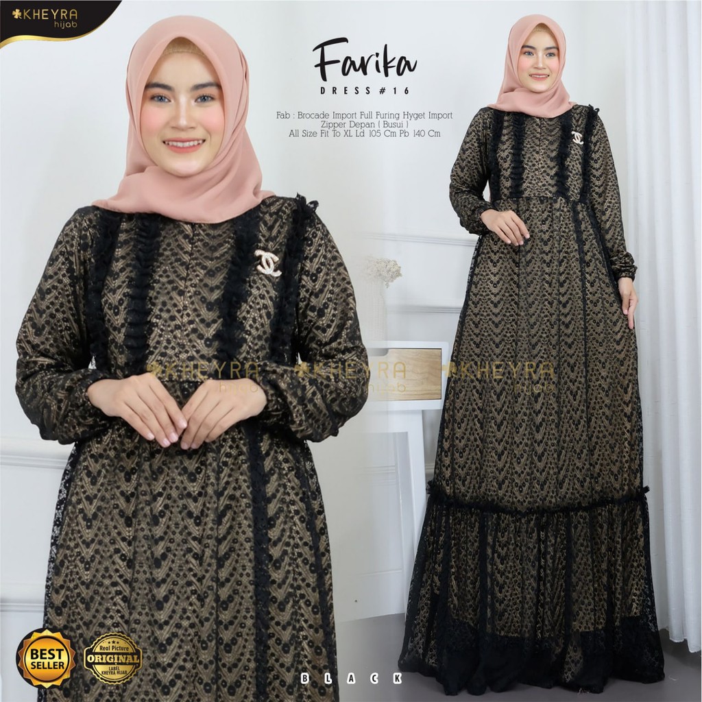 Busana Gamis Brokat Hitam Polos Jubah Wanita Modern Ori Kheyra Shopee Indonesia