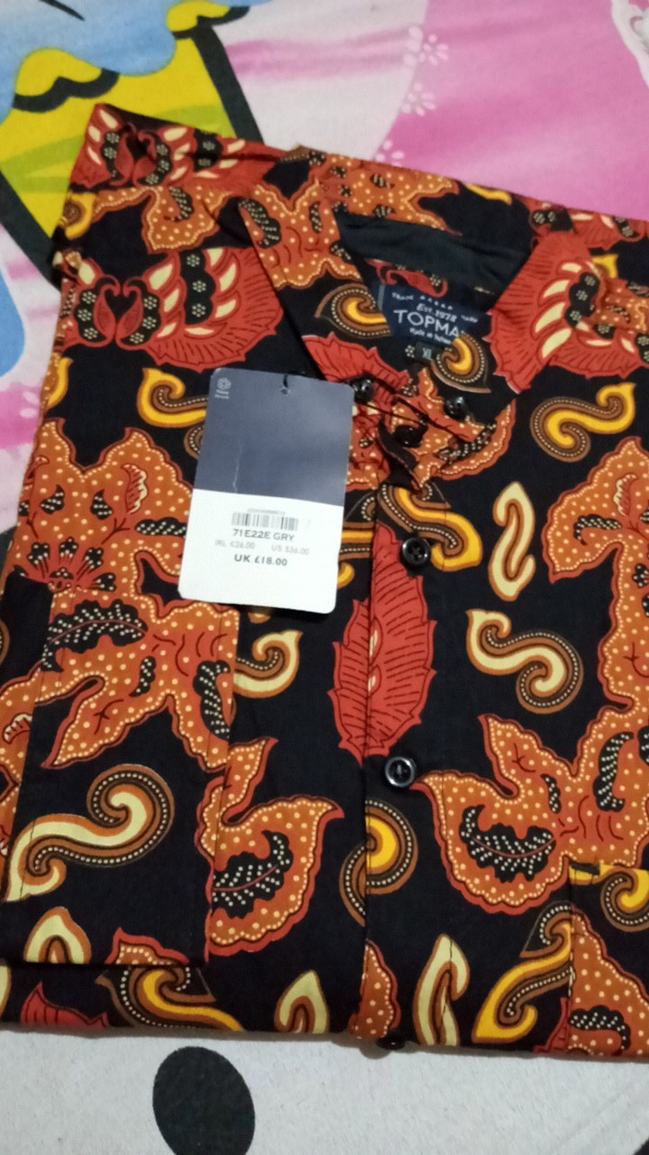 Freypv 7785 Slimfit Long Batik Black Floral Gold  M-xl Kemeja Batik