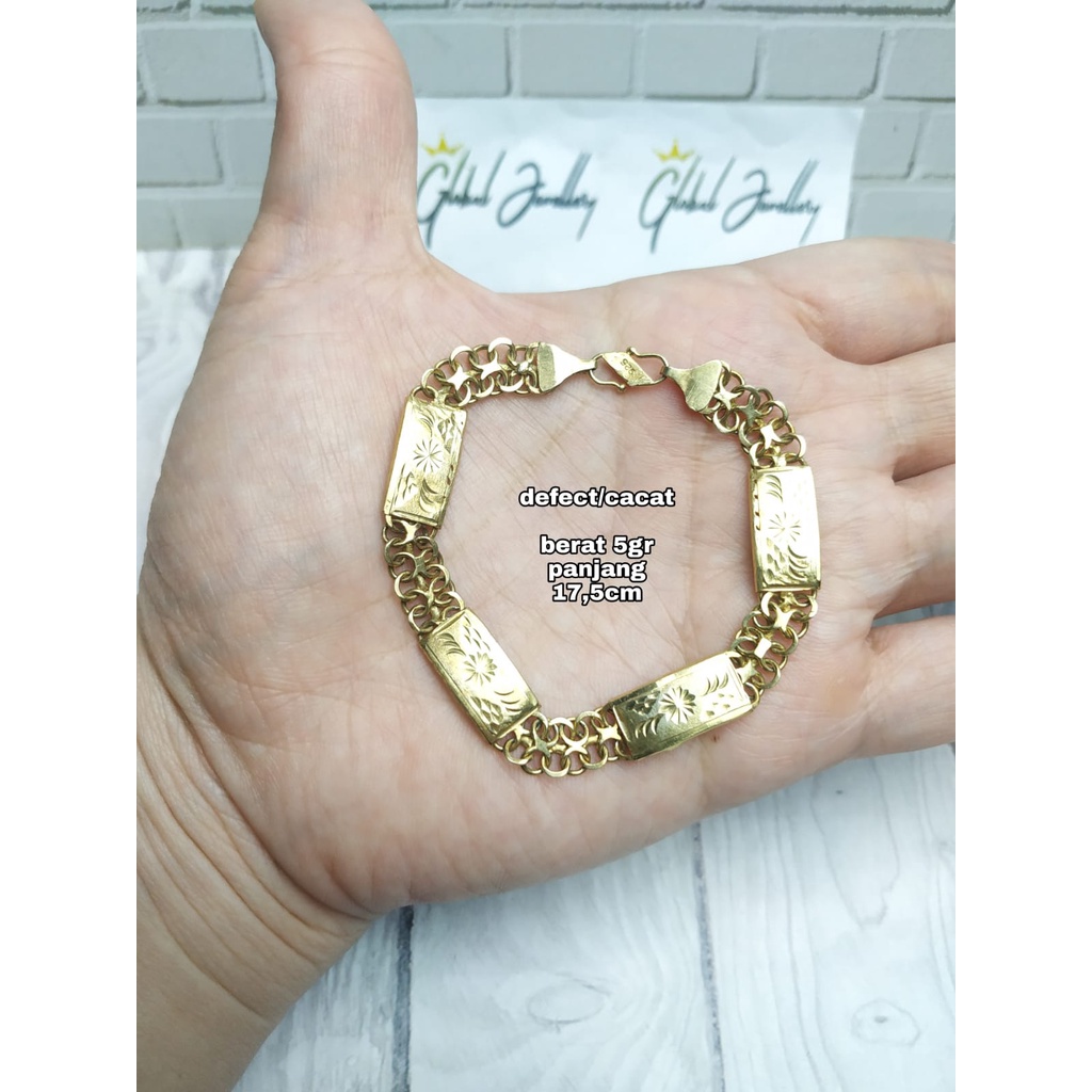 GELANG TANGAN RANTAI PLAT GOLD DEFECT PERAK ASLI S925 GLOBAL JEWELLERY CL094