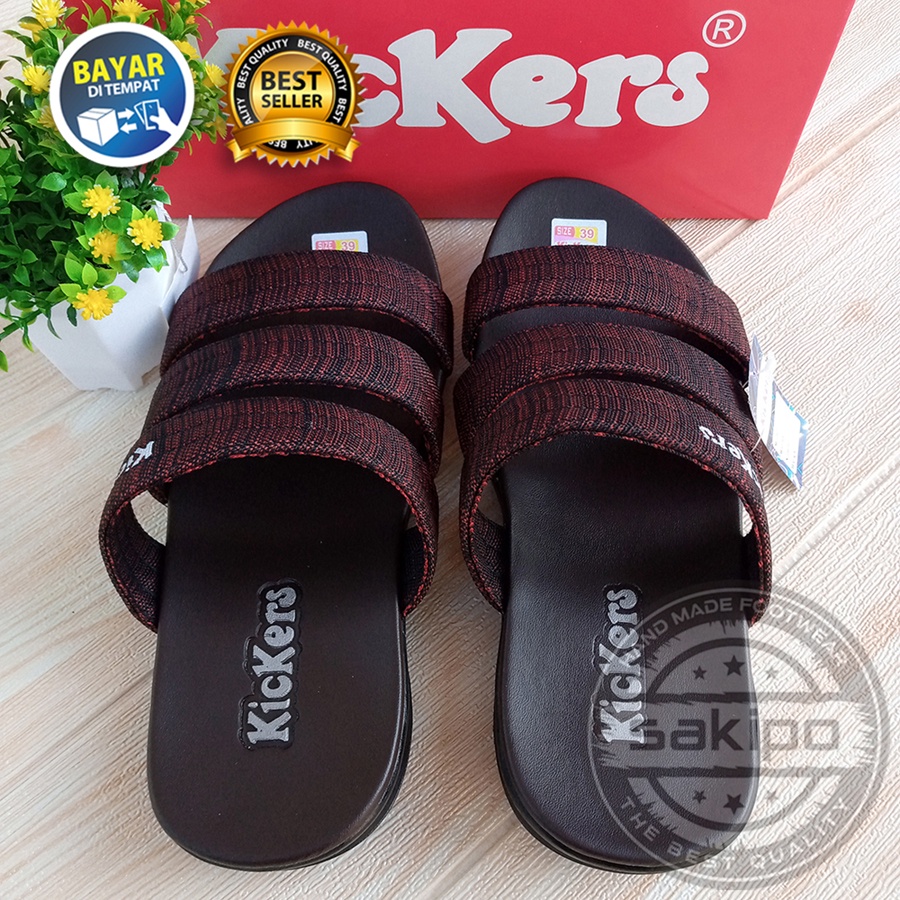 PROMO 6.6 SHOPEE MALL GREAT SALE MURAH LEBAY !! SANDAL PRIA DEWASA KICKERS SLOP BISBAN LURUS MARUN / SAKIPO