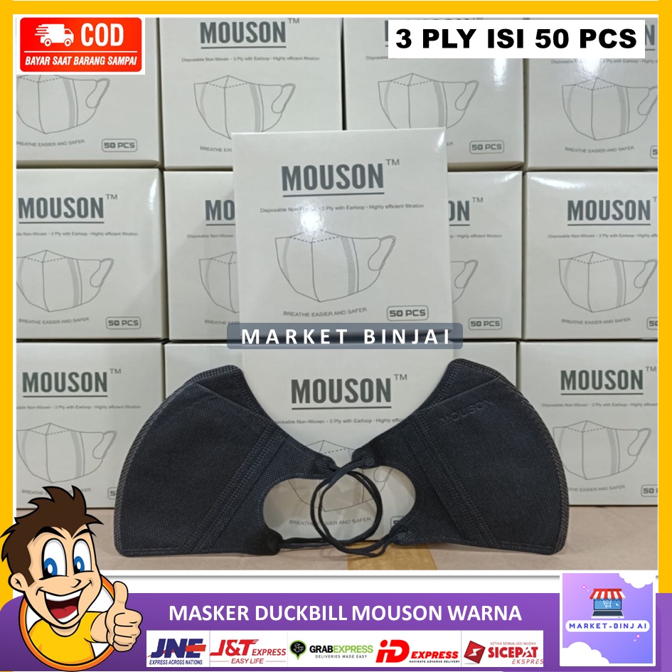 【BISA COD】Masker mouson duckbill 50pcs / Masker duckbill mouson / Masker mouson 3 ply hitam putih