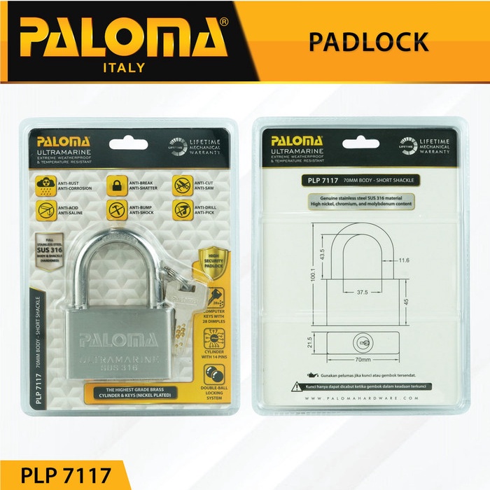 Paloma Gembok Kunci PadLock PLP 7117 ultramarine 70MM SHORT SSS