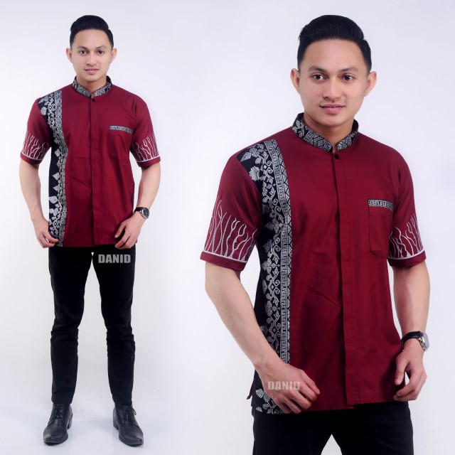 Kemeja Batik Pria Sopal Kombinasi Lengan Pendek / Baju Batik Pria Murah Katun Dua Warna
