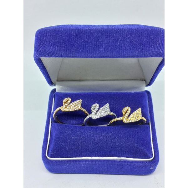 cincin perak asli lapis emas/cincin swan mata putih ful/cincin asli silver 925