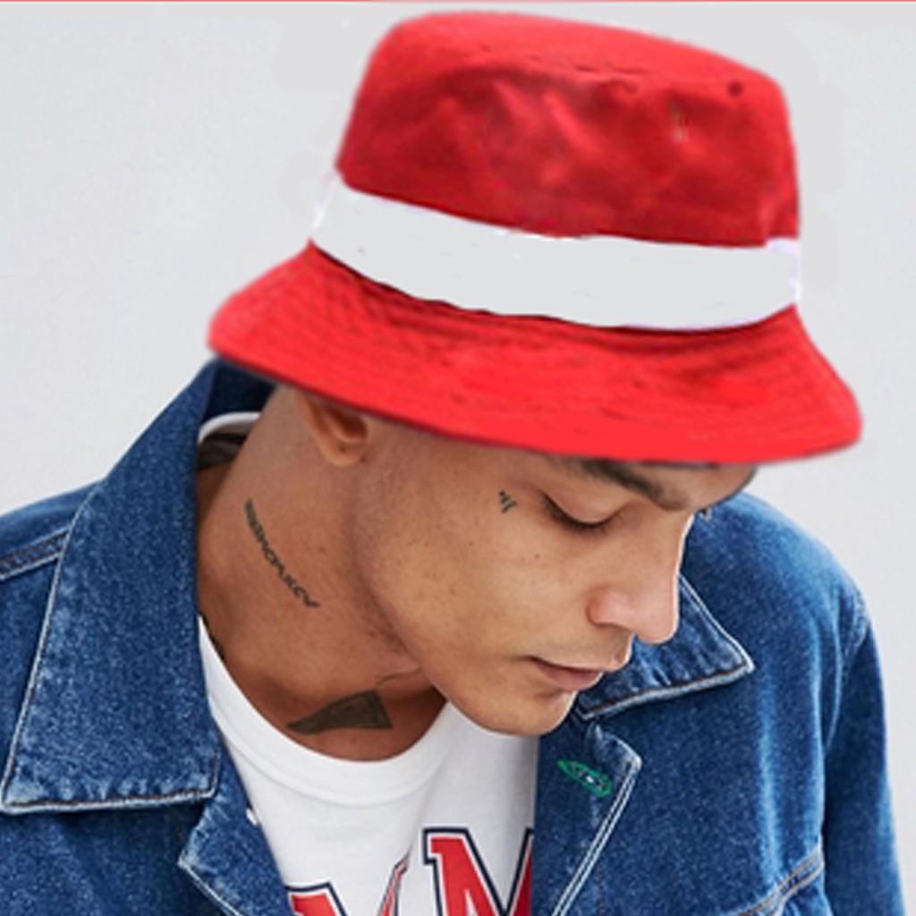 topi bucket hat merah list putih agustusam