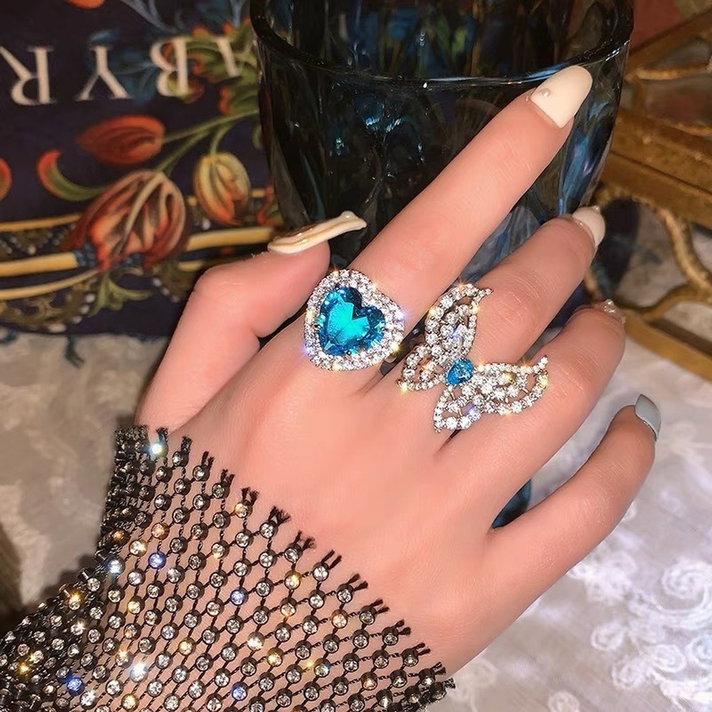 Cincin Jari Telunjuk Desain Hati Hias Kristal Zircon Untuk Wanita