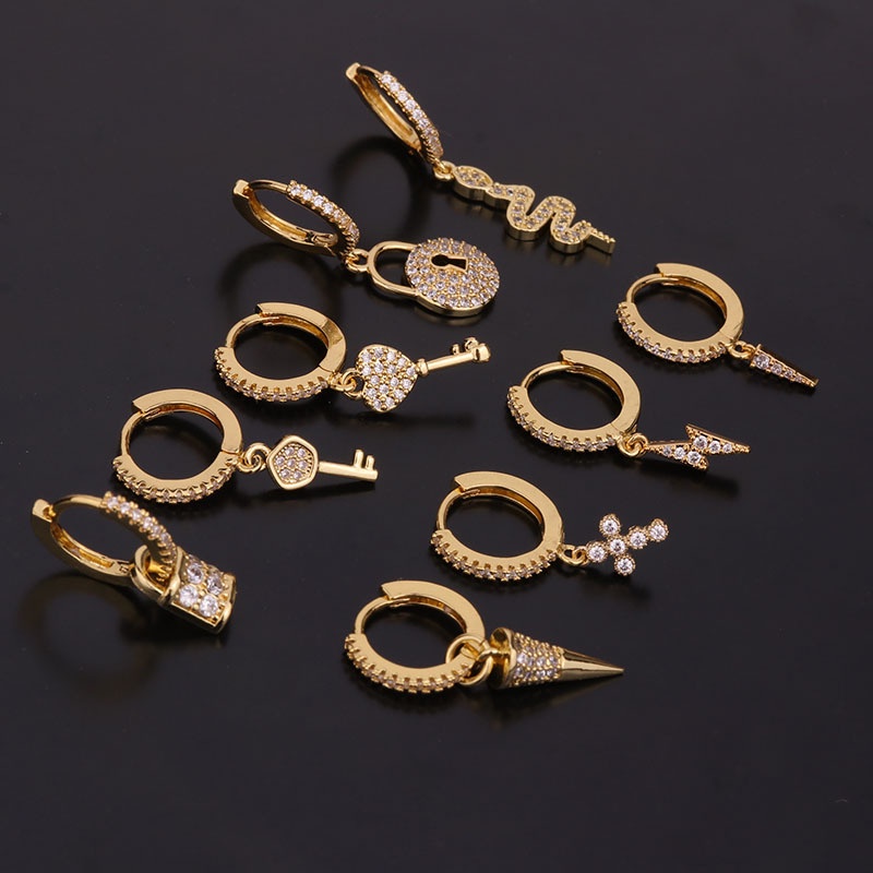 1 Pcs Individuality Creative Inlaid with Zircon Snake Keychain Shaped Design Women Gold Earring