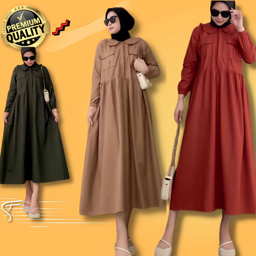 Haspi Maxi Dress Dres Kemeja Baju Pakaian Gamis Muslim Lengan Panjang Wanita Hijab Kancing Depan Bus