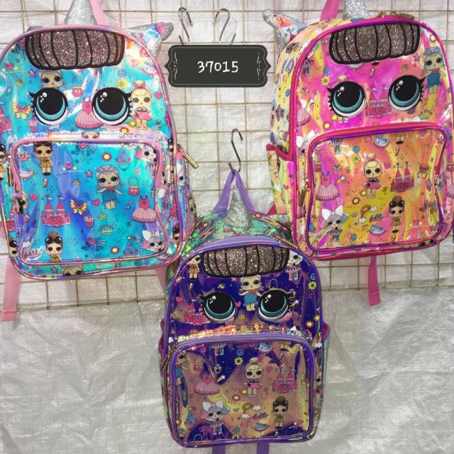 tas ransel anak cewe besar kids bag big size poni rata hologram bunglon holo tas import anak kecil